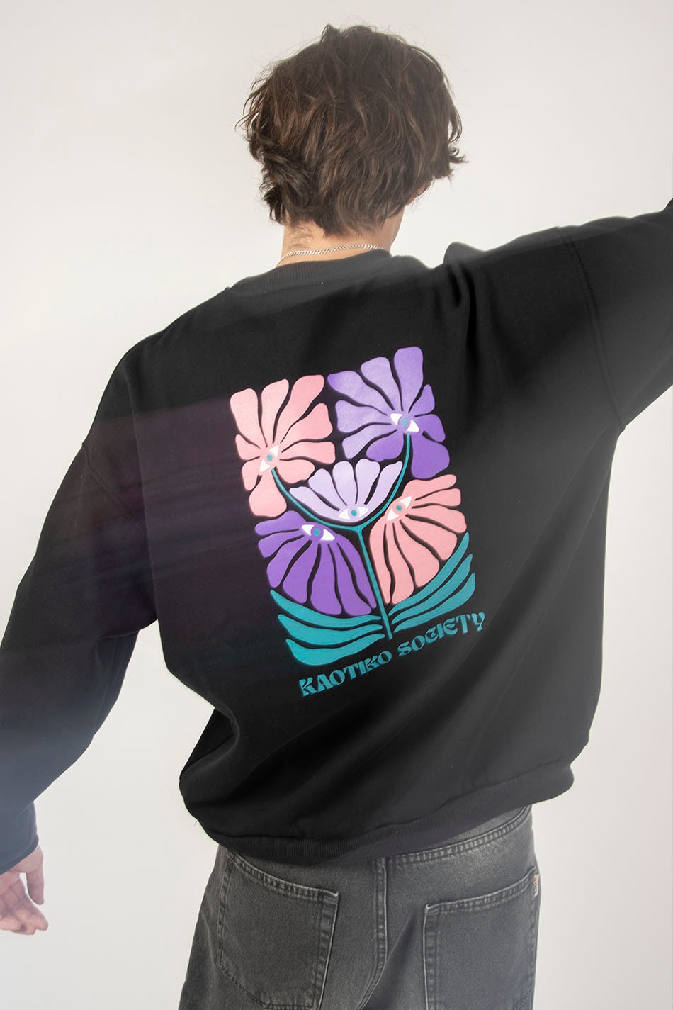 Sweat-shirt Flowers Eye Black