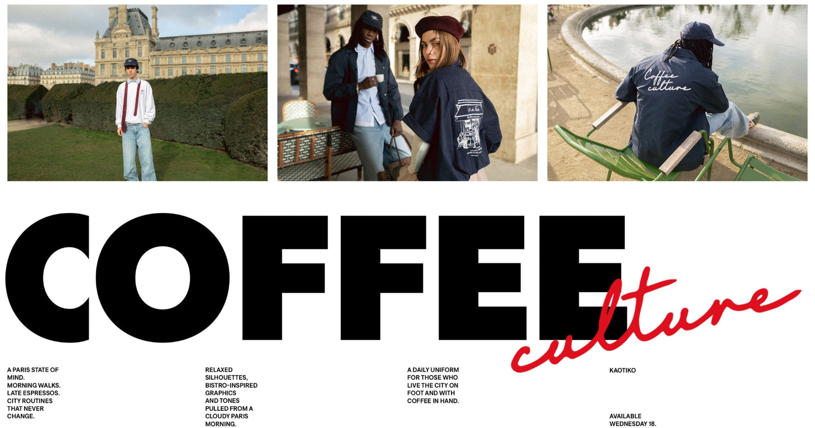 Colección Coffee Culture Kaotiko. Siluetas relajadas y estilo parisino. Un uniforme diario para la ciudad.
