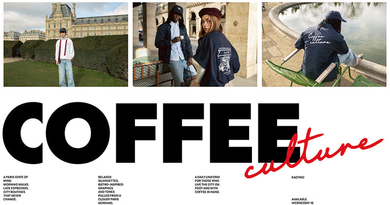Colección Coffee Culture Kaotiko. Siluetas relajadas y estilo parisino. Un uniforme diario para la ciudad.
